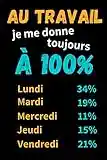 Au travail je me donne toujours a 100%: Carnet de notes pour votre collègue de boulot , d’entreprise | Cadeau pour noel ou un anniversaire | 101 pages avec papier ligné couverture souple humoristique