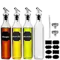 Oil Dispenser Bottle 4 Pack , WERTIOO 17 OZ Glass Olive Oil and Vinegar Dispenser Set Oil Container with Funnel & Pen and Tag for Kitchen