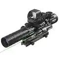 Pinty Rifle Scope 3-9x32 Rangefinder Illuminated Reflex Sight 4 Reticle Green Dot Laser Sight