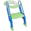 Potty Training Toilet Seat with Step Stool Ladder for Boys and Girls Baby Toddler Kid Children Toilet Training Seat Chair with Handles Padded Seat Non-Slip Wide Step (Blue+Green Standard Seat)