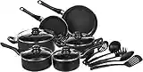 Amazon Basics Non-Stick Cookware 15-Piece Set, Pots, Pans and Utensils, Black