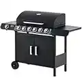 Outsunny Gasgrill BBQ Grillwagen mit 6 Brennern 1 Seitenbrenner Schrank Multifunktion Metall Schwarz 135 x 50 x 100 cm