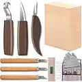 Schnitzmesser Set, 20 in 1 Holz Schnitzwerkzeug mit 6*Messer Schnitzen Stechbeitel, 10*Holzblock, Schnittfeste Handschuhe, Ölwachs, Polierband, Ideales Holzwerkzeug Schnitzset für Anfänger und Profis