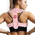 POHL SCHMITT Posture Corrector for Women and Men with Adjustable Back Straightener, Back Brace for Posture - Prevent and Relief Neck, Body Alignment Improvement & Support - Back & Shoulder Pain, Pink