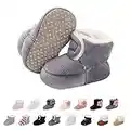 Baby Neugeborene Fleece Bootie, Winter Warme rutschfeste Weiche Sohle Winterschuhe Sock Schuhe Niedlich Einstellbar Krabbelschuhe Prewalker Stiefel für Mädchen Jungen Kleinkind Gr.0-18 Monate Grau