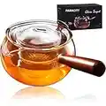 PARACITY Glass Teapot with Infuser Japanese Teapot Stovetop Safe Teapot Blooming and Loose Leaf Tea Maker with Wooden Handle Kyusu 11.8 oz/350 ml