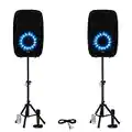 Acoustic Audio AA15LBS Powered 2000W 15" Bluetooth Flashing LED Speakers with Mics and Stands