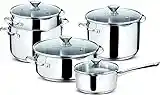 Lagostina 18/10 Premium Induction Kitchen Pots And Pans Stainless Steel Cookware, 9-Piece Set Of Dutch Ovens, Pots And Saucepans With Glass Lids, Cook & Strain