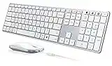 Wireless Bluetooth Keyboard and Mouse Combo (USB + Dual BT), seenda Multi-Device Rechargeable Slim Keyboard and Mouse, Compatible for Win 7/8/10, MacBook Pro/Air, iPad, Tablet - White Silver