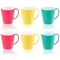 COM-FOUR® 6x tazas de café con asas - vasos de plástico reutilizables - vasos de plástico de colores vivos - tetera irrompible (06 piezas - 350ml - Verde/Amarillo/Rosa)