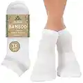 All Things Accessory Bamboo Socks 3 Pairs Womens Trainer Socks Ankle Socks White Ladies Sport Socks Low Cut Nonslip Breathable with Arch Support 4-8