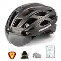 Shinmax Casco Bici con Luce di LED,Certificato CE,Casco Bici Uomo Donna con Visiera Magnetica Staccabile Shield Rimovibile Casco Bici Ultraleggero Casco MTB Adulto Traspirante Caschi Bicicletta NR-096