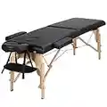 Yaheetech Black Portable Massage Table Folding Spa Beauty Bed Lightweight Tattoo Therapy Couch w/Carry Bag Wooden 2 Sections