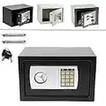 Small Digital Safe, High Security Home Safe Steel Construction, Fireproof Safe, Electronic Password Safe Cabinet with Code & Key for Home, Value Safes for Extra Security, 23x17x17cm(LxWxD), Black