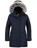 Wantdo Women's Winter Warm Puffer Coat Water Resistant Outdoor Jacket Windproof Outerwear Coat Faux Fur Hood Jackets Navy L