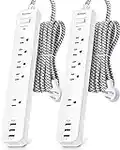 2 Pack Power Strip Surge Protector - 5 Widely Spaced Outlets 3 USB Charging Ports, 1875W/15A with 5Ft Braided Extension Cord, Flat Plug, Overload Surge Protection, Wall Mount for Home Office,White