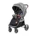 Kinderkraft GRANDE PLUS Passeggino Leggero dalla Nascita Fino 22 kg, Pieghevole con una Mano, Posizione Sdraiata, L'ammortizzazione su Tutte le Ruote, Cappottina XL, Grigio