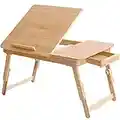 BAKAJI Tavolino Vassoio Colazione da Letto in bamboo, Con gambe pieghevoli e telescopiche ideale per Divano Porta Notebook Pc (60 x 40 x 25 cm (telescopico)