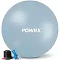 POWRX Pelota de Ejercicio 55-95 cm - Balón Ideal para Gimnasia, Yoga y Pilates - Anti-explosión con hinchador Incluido - Tamaño y Color a Elegir + PDF Workout (Azul Claro, 75 cm)