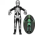 Sicypoty Kids Skeleton Costume Glow in the Dark Halloween Costume for Boys Black 12-14Years