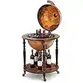 Goplus 17" Wood Globe Wine Bar Stand 16th Century Italian Rack Liquor Bottle Shelf with Wheels (Retro Brown, 18")