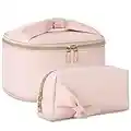 Dakuly Trousse de Toilette Femme Imperméable PU Trousse Maquillage Grande Capacité Sac à Cosmétiques Voyage Beauty Case 2 Pièces Rose