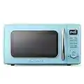 Galanz GLCMKZ11BER10 Retro Countertop Microwave Oven with Auto Cook & Reheat, Defrost, Quick Start Functions, Easy Clean with Glass Turntable, Pull Handle, 1.1 cu ft, Blue