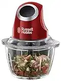 Russell Hobbs Tritatutto, Vasca in vetro 500 ml, Pulsante aizonabile con una sola mano, tritacarne, frullatore elettrico, pesti, verdure e frutta, Lama Multiuso Acciaio Inox, 200 W, Rosso, 24660-56