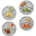 Zdesign Divided Plates for Adults(4 Pack) Portion Control Plates Divided Plastic Plates College Dorm Room Essential Apartment Essentials 9 3/4 Inch Reusable Dishes Set Microwave Safe(Gray)