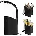 Black Travel Makeup Brush Holder, ANEMEL Pencil Pen Case Organizer Bag Clear Plastic Cosmetic Zipper Pouch Portable Waterproof Dust-Free Stand-Up Small Toiletry Stationery Bag with Divider