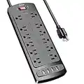 Power Strip, ALESTOR Surge Protector with 12 Outlets and 4 USB Ports, 6 Feet Extension Cord (1875W/15A), 2700 Joules, ETL Listed, Black