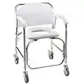 DMI Rolling Shower Chair, Commode, Transport Chair, Rolling Bathroom Wheelchair for Handicap, Elderly, Injured or Disabled, Rear Locking Wheels, 250 lb. Weight Capacity, White