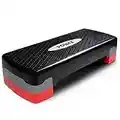 POWRX Step fitness/aeróbic escalón (68 x 28,5 cm) - Stepper ideal para ejercicios en casa - Altura regulable y superficie antideslizante + PDF workout (Negro/Rojo)