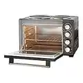 Quest 35379 26L Twin Hob Countertop Rotisserie and Convection Mini Oven/Adjustable Temperature/Accessories Included / 60 Mins Timer & Auto Shut Off with Bell