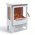 VonHaus Electric Stove Heater – 1800W Fireplace with LED Log Fire Flame Effect – Adjustable Thermostat, Freestanding & Portable with Overheat Protection - Ideal for Living Room - White