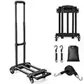 KEDSUM Folding Hand Truck, 155 lbs Heavy Duty Luggage Cart, 4 Wheels Solid Construction, Portable Fold Up Dolly, Compact and Lightweight for Luggage, Personal, Travel, Moving and Office Use