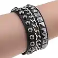 LILY123 Uomo Donna Catena con Borchie Rivetto Teschio Demone Spike Vera Pelle Punk Rock Motociclista Gotico Bracciale con Polsino Largo Braccialetto Regolabile Cinturino Avvolgente-Nero