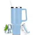 40oz (1180 ml) Mug Isotherme avec Poignée, Tasse à Café Acier Inoxydable, Tasse Isotherme Voyage double isolée sous vide avec Couvercle et pailles pour Café Chaud et Froid, sans BPA - (Bleu Ciel)