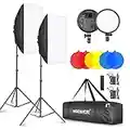 Neewer 2 Kit di Illuminazione a LED: 51,1x71cm Softbox, 3200-5600K 48W Lampadina LED Dimmerabile con 2,4G Telecomando, Cavalletto, Filtri Rosso/Giallo/Blu per Fotografia al Chiuso