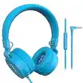 Puro Sound Labs PuroBasic Volume Limiting Wired Headphones for Kids, Foldable & Adjustable Headband w/Microphone, Compatible with Smartphones, Tablets and PC’s (Blue)