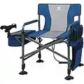 EVER ADVANCED Folding Fishing Chair with Rod Holder and Cooler, Adjustable Feet, Mesh Back Camping Chair with Shoulder Strap, Storage Pouch, Heavy Duty Supports 350LBS (Blue)