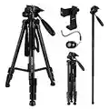 Andoer 2-in-1 Photography Tripod Monopod Stand Aluminium Alloy 2-Way Swivel Pan Head 5kg Load Capacity with Phone Clip Carry Bag for Smartphones DSLR Cameras Camcorders (Max. 163cm)