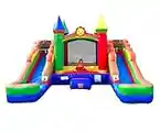 Crossover Rainbow Inflatable Bounce House with Double Inflatable Water Slides for Kids, 16.5 x 15 x 11 Foot, Bouncy House for Kids, Commercial Outdoor Party Bouncer with Blower, Stakes, Storage Bag