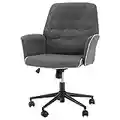 HOMCOM Linen-Feel Fabric Office Swivel Chair Mid Back Computer Desk Chair with Adjustable Seat, Arm - Grey