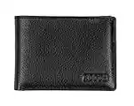 ROOTS Men's Genuine Leather Slimfold Wallet with RFID Protection with 10 Card Slots, 2 Bill Pockets and Removable ID Window, Black/Navy