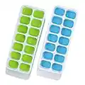 Ice Cube Trays, 2 packs Ice Cube Moulds with No-Spill Removable Lid, Easy-Release Silicone and Flexible Ice Trays for Freezer, Whiskey, Cocktail and Drink (2pack Blue&Green)