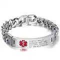 Emergency Medical Alert Bracelets for Women Men Free Engrave Medical ID Bracelets 7.5 to 9.5 Inches Non Tarnish Titanium Steel Medical Alert ID Bracelet for Women Men (Silver-8.5 inches for men)