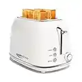 2 Slice Stainless Steel Toaster Retro with 6 Bread Shade Settings, Bagel, Cancel, Defrost Function, 2 Slice Toaster with Extra Wide Slot, Removable Crumb Tray, White