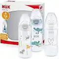 Nuk First Choice+ Lot de 3 biberons pour bébé de 0 à 6 mois, contrôle de la température, anti-coliques, 300 ml, sans BPA, tétine en silicone, safari 10225266