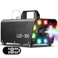 500W Máquina de Humo Automática con 8 LED 16 Colores RGB Máquina de Niebla con Remoto Inalámbrico Fog Machine Portátil para Fiesta Escenario Discoteca DJ Club Boda